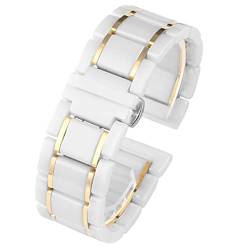 AEMALL Keramik-Edelstahl-Armband, 20 mm, 22 mm, 16 mm, 18 mm, Schnellverschluss-Uhrenarmbänder (Farbe: Weiß x Gold, Größe: 20 mm) von AEMALL