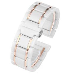 AEMALL Keramik-Edelstahl-Armband, 20 mm, 22 mm, 16 mm, 18 mm, Schnellverschluss-Uhrenarmbänder (Farbe: Weiß x Roségold, Größe: 18 mm) von AEMALL