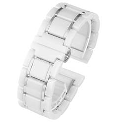 AEMALL Keramik-Edelstahl-Armband, 20 mm, 22 mm, 16 mm, 18 mm, Schnellverschluss-Uhrenarmbänder (Farbe: Weiß x Silber, Größe: 18 mm) von AEMALL