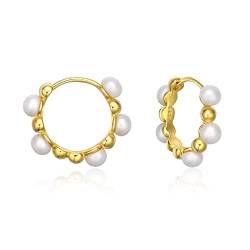 Perlenohrring Hoops Vergoldet Sterling Silber Perle Gold Hoop Ohrringe Natürliche Taste Perle Hoops Geschenk für Frauen, Teenager Mädchen mit Geschenk Box von AENEAS