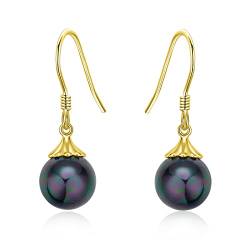 Schwarze Perlenohrringe S925 Sterling Silber vergoldet schwarze Perlenohrringe schwarze Perlenohrringe baumeln Geschenk für Frauen von AENEAS