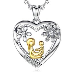 AEONSLOVE 925 Sterling Silber Kette für Mutter Geschenke für Mama Mutter Tochter Herz Anhänger Mutter Tochter Schmuck Muttertags Halskette, 45,7 CM Kette von AEONSLOVE