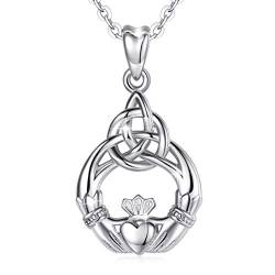 AEONSLOVE Claddagh Kette Sterling Silber Halskette Keltischer Knoten Schmuck Geschenk für Damen Mütter Frauen Freund von AEONSLOVE