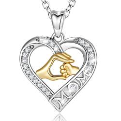 AEONSLOVE Mama Kette Silber 925 Geschenke für Mama Kette für Mutter Mutter Tochter Herz Anhänger Mutter Tochter Schmuck Muttertags Halskette von AEONSLOVE