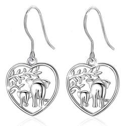 AEONSLOVE Ohrringe Silber 925 Damen Hängend Lange Groß Elefant Mutter Tochter Herz Familie Modeschmuck Muttertagsgeschenk Schmuck Geschenk für Mama Mutter Frauen Mädchen Oma von AEONSLOVE