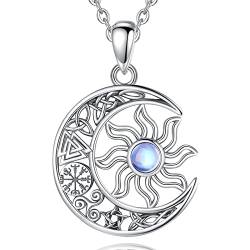 AEONSLOVE Sonne und Mond Halskette Damen Silber 925 Mondstein Kette mit Keltischem Knoten Glücksbringer Anhänger Kosmischen und Astrologischen Schmuck Geschenke Für frauen von AEONSLOVE