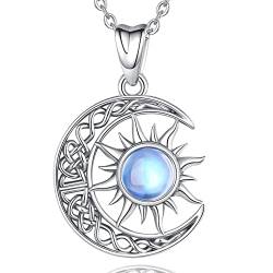 AEONSLOVE Sonne und Mond Kette Damen Silber 925 Mondstein Halskette mit Keltischem Knoten Glücksbringer Anhänger Kosmischen und Astrologischen Schmuck Geschenke für Frauen von AEONSLOVE