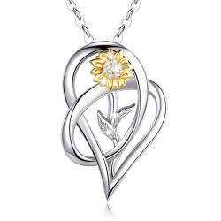 AEONSLOVE Sonnenblume Kette Damen Silber 925 Herz Anhänger Du Bist Mein Sonnenschein Halskette Sonnenblume Schmuck Geschenk für Mädchen Freundin Mutter von AEONSLOVE