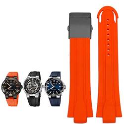 AERIALA 24mm*12mm Lug End Gummi Wasserdicht Armband Für Oris Armband Silikon Uhrenarmband Edelstahl Faltschließe(Orange/Schwarz, 24-12mm) von AERIALA