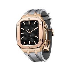 AERIALA Für Männer und Frauen Metall-Schutzhülle mit Silikonband, stoßfest, für Apple Watch Band Serie 8, 45 mm 44 mm(roségrau, 45MM FOR 8) von AERIALA