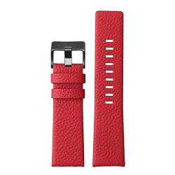AERIALA Leder-Uhrenarmband für Diesel DZ7395, DZ7370, DZ7257, DZ7430, Uhrenarmband aus weichem Rindsleder, Nieten, 24 m, 26 mm, 28 mm, für Männer und Frauen(Rot-schwarze Schnalle, 27mm) von AERIALA
