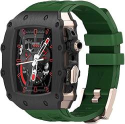 AERIALA Luxuriöses Edelstahl-Uhrengehäuse, für Apple Watch 8, 7, 45 mm, mit Mod-Kit, Gummiband für Herren, Fluorkautschukband und Stahlschnalle, für iWatch Serie 6, 5, 4, SE, 44 mm(C, 44mm) von AERIALA