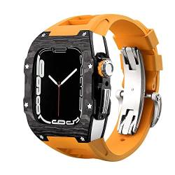 AERIALA Schutz Für Apple Watch Serie 8, 45mm Luxus Metall Modifizierte Shell Kohlefaser Titan Zubehör Für IWatch 8 7 6 5 4 SE Serie(S-Orange, 44MM For 6/5/4/SE) von AERIALA