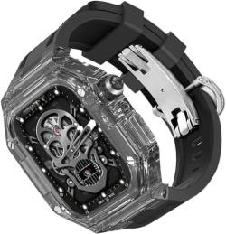 AERIALA Transparentes Uhrengehäuse, Gummi-Uhrenarmband, für Apple Watch 44 mm, 45 mm, 49 mm, stoßfestes Gehäuse, Mod-Kit, für iWatch 9, 8, 7, 6, 5, 4, SE, Ersatzzubehör(a, 44mm) von AERIALA