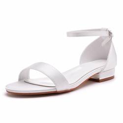 Damen Brautschuhe, 2 CM einfache Satin-Peep-Toe-Prinzessin-Sandalen, Hochzeit, Party, Geburtstag, Abend, Alltag, Büro, Brautpumps, 42 EU,White von AERXHF