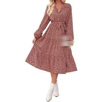 AFAZ New Trading UG Sommerrock Damen Kleid V-Ausschnitt Hemdkleid Langarm Midikleid Blumenkleid von AFAZ New Trading UG