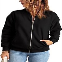 AFAZ New Trading UG Sweatjacke Zip Sweatshirt Damen übergroße Jacket Sweatshirt Einfarbige Loose Langarm Tops Oberteile mit Tasche von AFAZ New Trading UG