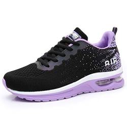 AFFINEST Damen Laufschuhe Sportschuhe Air Atmungsaktiv Turnschuhe rutschfest Leichte Schuhe Stoßfest Outdoor Mesh Sneaker Schwarz lila 36 von AFFINEST