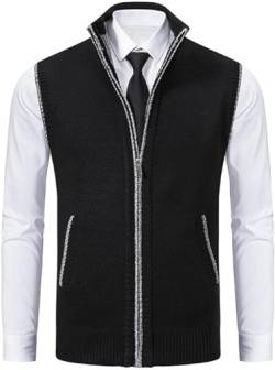 AFGQIANG Men's Fleece Vest| Men's Fleece Vest Work Daily Leisure| Warm Sweater Vest Men| Thickened Stand Collar Zipper Sleeveless Sweater Vest| A Versatile and Stylish Wardrobe Essential (Black,4XL) von AFGQIANG
