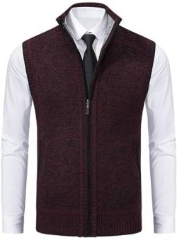 AFGQIANG Men's Fleece Vest| Men's Fleece Vest Work Daily Leisure| Warm Sweater Vest Men| Thickened Stand Collar Zipper Sleeveless Sweater Vest| A Versatile and Stylish Wardrobe Essential (Red,4XL) von AFGQIANG