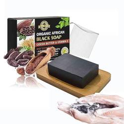 Organic Cocoa Butter Deep Cleansing Black Soap - African Black Soap Bars with Vitamin E,Skin Brightening Soap,Dark Spots Remover Soap,Natural Face Soap & Body Soap for Acne Dark Spot Remover (1Pcs) von AFGQIANG