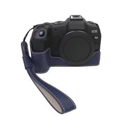AFGRAPHIC Kameratasche PU Leder Blau Schutzhülle Halbkörper Cover Base Case mit Gurt für Canon EOS R8 Kamera, blau, Halbkörper-Basisgehäuse von AFGRAPHIC