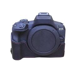 AFGRAPHIC Kameratasche Schwarz Echtleder Schutzhülle Halbkörper Cover Base Case mit Bodenöffnung Version für Canon EOS R50 spiegellose Kamera, Schwarz , Halbkörper-Basisgehäuse von AFGRAPHIC