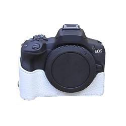 AFGRAPHIC Kameratasche aus weißem Echtleder, Schutzhülle für Canon EOS R50 spiegellose Kamera, weiß, Halbkörper-Basisgehäuse von AFGRAPHIC