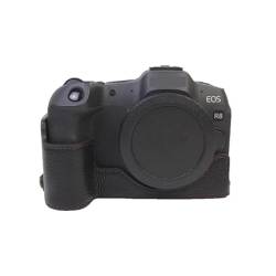 AFGRAPHIC Kameratasche schwarz Echtleder Schutzhülle Halbkörper Cover Base Case mit Bodenöffnung Version für Canon EOS R8 Kamera, Schwarz , Halbkörper-Basisgehäuse von AFGRAPHIC