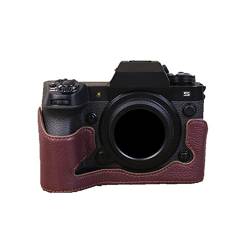 Kameratasche Weinrot Echtleder Schutzhülle Halbkörper Cover Base Case mit Bodenöffnung Version für Fujifilm X-H2S Kamera, rot, Halbkörper-Basisgehäuse von AFGRAPHIC