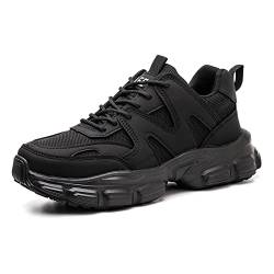 AFJYG Arbeitsschuhe Atmungsaktive Sicherheitsschuhe Damen Leicht rutschfest Sneaker mit Stahlkappe Schutzschuhe, Schwarz, EU 36 von AFJYG