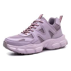 AFJYG Arbeitsschuhe Atmungsaktive Sicherheitsschuhe Damen Leicht rutschfest Sneaker mit Stahlkappe Schutzschuhe, lila, EU 36 von AFJYG