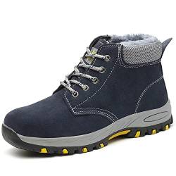 AFJYG Sicherheitsschuhe Herren Wasserdicht Winter Arbeitsschuhe Damen Stahlkappe Warm Gefüttert Sicherheitsstiefel, Blau, EU 36 von AFJYG