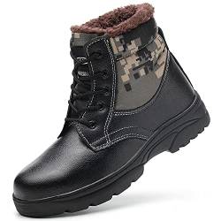 AFJYG Winter Sicherheitsschuhe Herren Damen Wasserdicht Arbeitsschuhe Knöchelhoch Leicht Sicherheitsstiefel Warm Gefüttert Schutzschuhe mit Stahlkappe, Schwarz, EU 43 von AFJYG