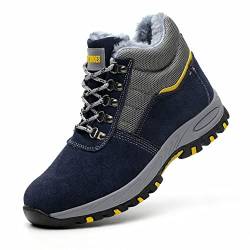 AFJYG Winter Warm Arbeitsschuhe Herren Damen Wasserdicht rutschfeste Sicherheitsschuhe Schutzschuhe mit Stahlkappe, Blau, EU 38 von AFJYG