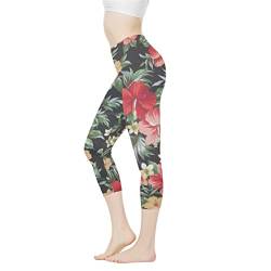 AFPANQZ Leggings für Damen, hohe Taille, Workout, Yogahose, eng, mittellang, nahtlose Leggings, Po, Lifting, XS-3X Sportbekleidung, Tropische Blume, 3X-Groß von AFPANQZ