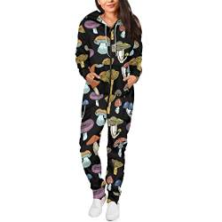 AFPANQZ Unisex Overall Tailliert Hoodies Jumpsuit Home Pyjama mit Kapuze Fronttasche Onesie Trainingsanzug S-4XL, Pilz-Druck, M von AFPANQZ