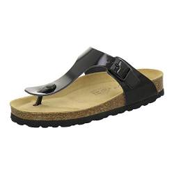 AFS-Schuhe 2107, modische Zehentrenner Damen Sandale aus Leder, Bequeme Pantoletten mit Fussbett Made in Germany (39 EU, schwarz Lack) von AFS-Schuhe