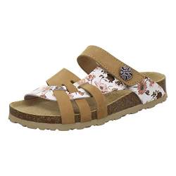 AFS-Schuhe 2120 Mädchen Pantoletten aus Leder mit Klettverschluss, Bequeme Sandalen für Frauen mit Fußbett, Made in Germany (43 EU, braun/Natur-Flower) von AFS-Schuhe