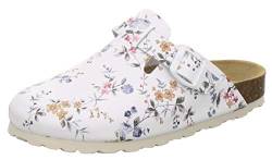 AFS-Schuhe 2900 Clogs Damen Bequeme Hausschuhe mit Fußbett aus Leder Made in Germany (40 EU, Weiss-Flower) von AFS-Schuhe