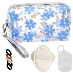 AFSN Kosmetiktasche mit Blumenmuster, wasserdicht, Reise-Organizer für Zubehör, Shampoo, Toilettenartikel, Blau von AFSN
