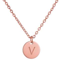 AFSTALR Damen Initialen Kette V Buchstaben Anhänger Rosegold Kette mit Herzen Geburtstagsgeschenk für Mädchen von AFSTALR