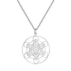 AFSTALR Metatron Würfel Halskette, Heilige Geometrie Anhänger,Talisman Erzengel Anhänger für Frauen Argent Halskette Edelstahl Schmuck von AFSTALR