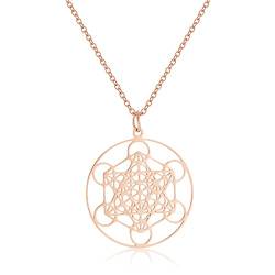 AFSTALR Metatron Würfel Halskette, Heilige Geometrie Anhänger,Talisman Erzengel Anhänger für Frauen Rose Halskette Edelstahl Schmuck von AFSTALR