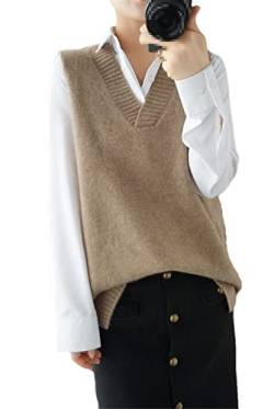 AGAATI Lässiger, lockerer Pullover aus 100% Kaschmir, Damen-Strickpullover, einfarbig, ärmellos (Khaki9 XL) von AGAATI