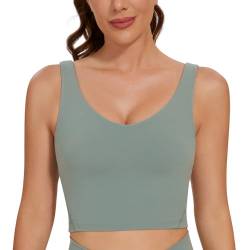 AGONVIN Damen Langes Riemchen ohne Bügel gepolstert Training Top Yoga Sport-BH Matcha-Grün M von AGONVIN