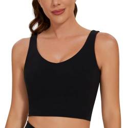 AGONVIN Damen Langes Riemchen ohne Bügel gepolstert Training Top Yoga Sport-BH Schwarz XL von AGONVIN