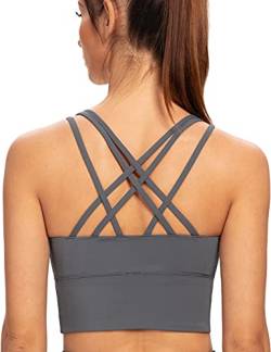 AGONVIN Damen Longline Strappy Gepolsterte Medium Support Training Top Sport BH Eisen grau L von AGONVIN