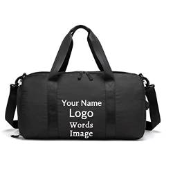 Personalisiert Sport Tasche Schwimmtasche Trainingstasche Reisetasche Travel Bag Yoga Strand mit Name Logo Bild Fach für trockene, nasse Taschenschuhe Damen Herren von AGOWOO
