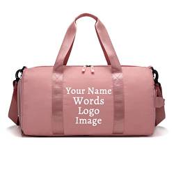 Personalisiert Sport Tasche Schwimmtasche Trainingstasche Reisetasche Travel Bag Yoga Strand mit Name Logo Bild Fach für trockene, nasse Taschenschuhe Damen Herren von AGOWOO